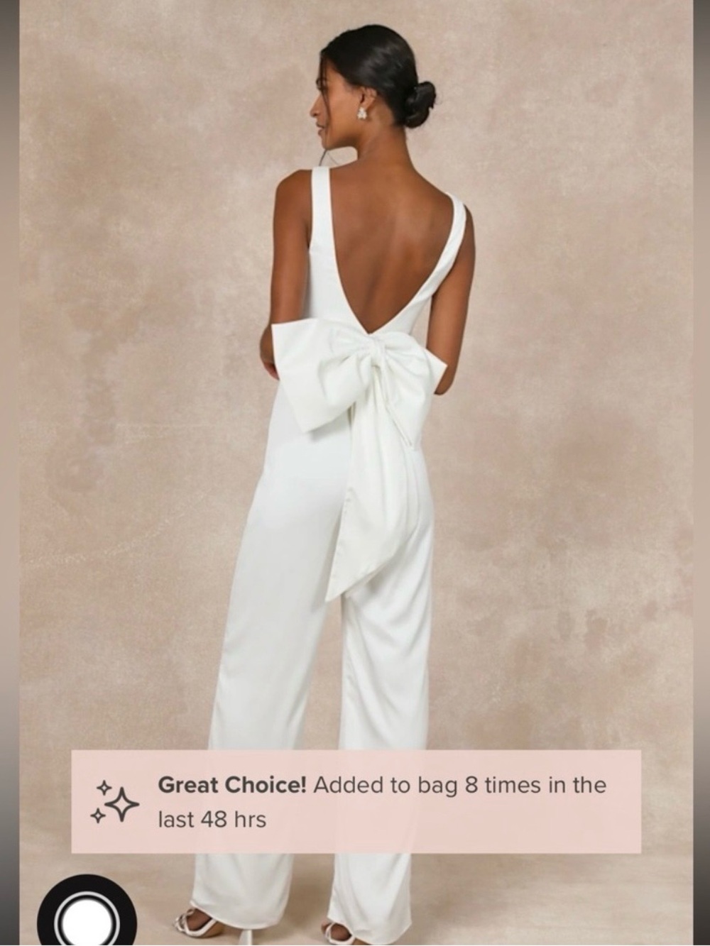 Lulus Angelic Aesthetic, White jumpsuit detachable bow, XL.